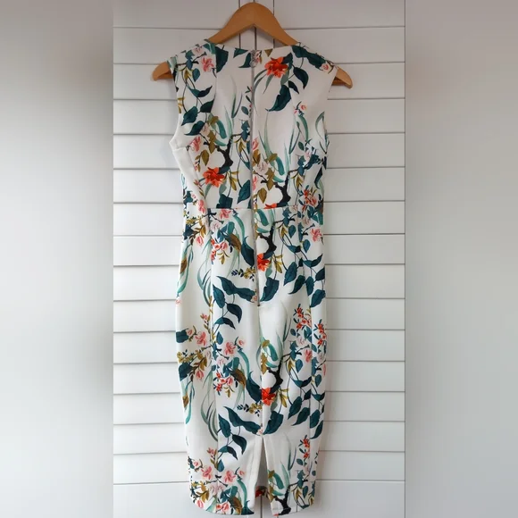 M&S Collection Fitted Midi Dress Ivory Size 8 Floral Bodycon Wedding Cruise BNWT - Picture 12 of 12